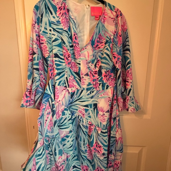 LILLY PULITZER NEW Peacock Blue Tweethearts Laeda Stretch Dress Size Small - Picture 8 of 10